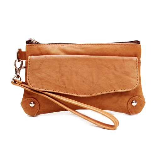 Ashlin Catarine Leather Wristlet Wallet Pouch - Light Brown