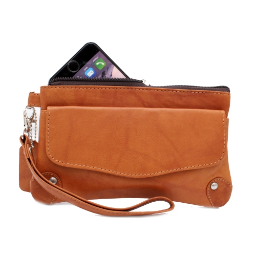 Étui-portefeuille en cuir avec dragonne Catarine d’Ashlin - Brun pâle