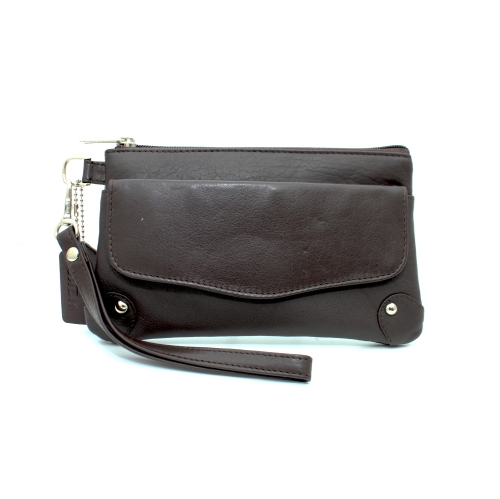Ashlin Catarine Leather Wristlet Wallet Pouch - Dark Brown
