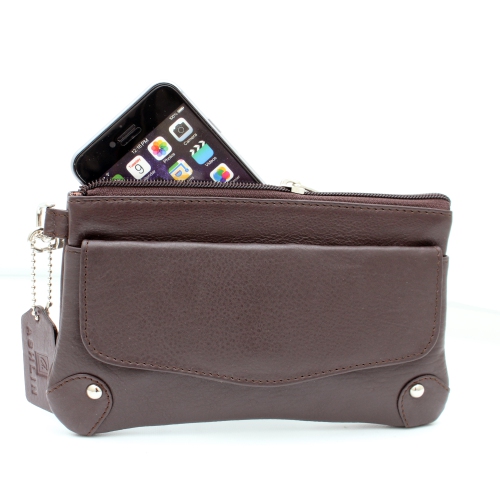 Étui-portefeuille en cuir avec dragonne Catarine d’Ashlin - Brun foncé