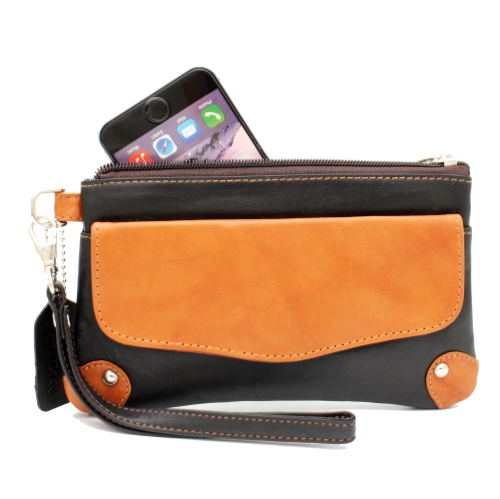Ashlin Catarine Leather Wristlet Wallet Pouch - Black/Brown