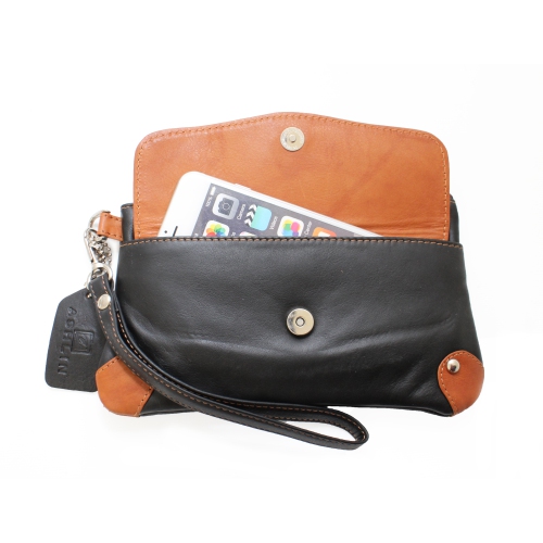 Étui-portefeuille en cuir avec dragonne Catarine d’Ashlin - Noir-brun