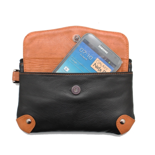 Étui-portefeuille en cuir avec dragonne Catarine d’Ashlin - Noir-brun