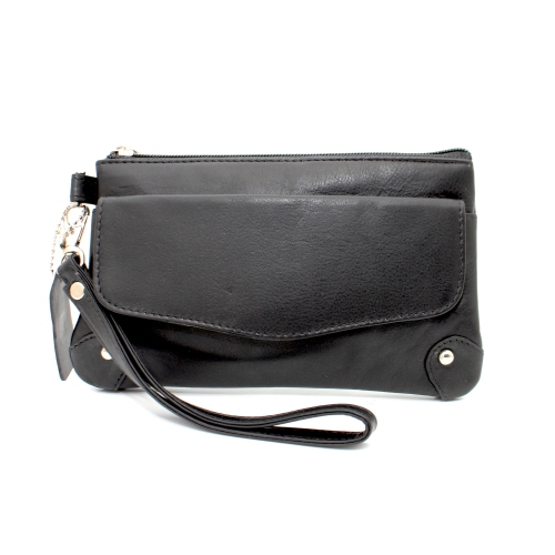 Ashlin Catarine Leather Wristlet Wallet Pouch - Dark Brown