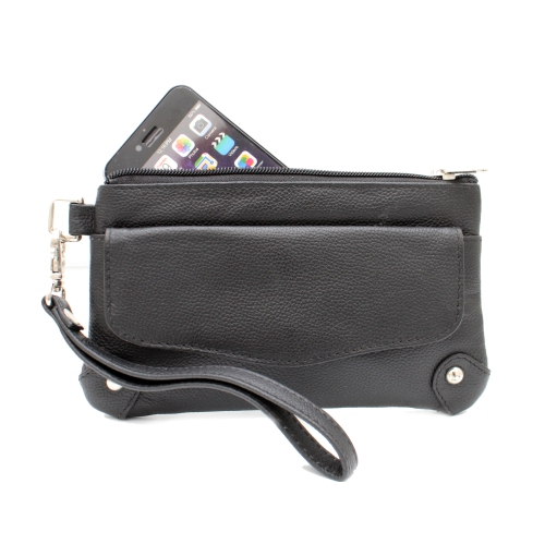 Étui-portefeuille en cuir avec dragonne Catarine d’Ashlin - Brun foncé