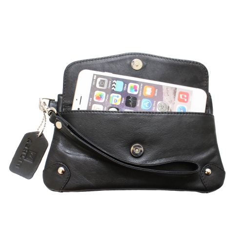 Étui-portefeuille en cuir avec dragonne Catarine d’Ashlin - Brun foncé