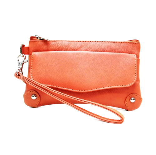 Ashlin Catarine Leather Wristlet Wallet Pouch - Orange