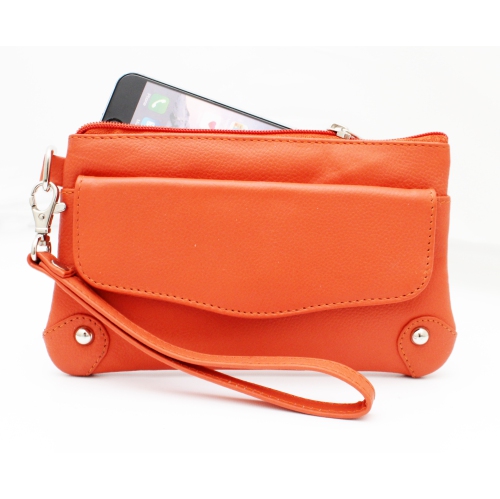 Ashlin Catarine Leather Wristlet Wallet Pouch - Orange