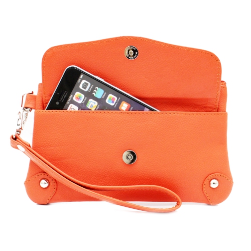 Ashlin Catarine Leather Wristlet Wallet Pouch - Orange