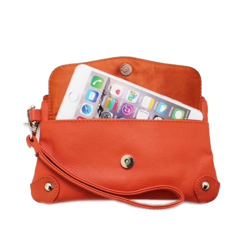 Ashlin Catarine Leather Wristlet Wallet Pouch - Orange
