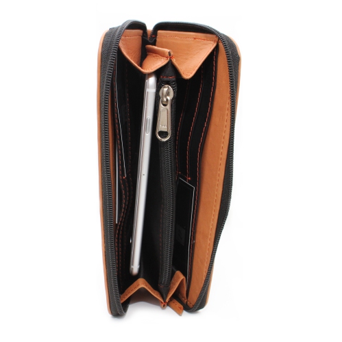 Ashlin Mercer Bi-Fold Leather Clutch Wallet - Black/Orange