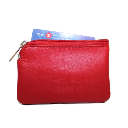 Ashlin Adelle Natural Milled Cowhide Leather Card Holder Case - Fire Engine Red