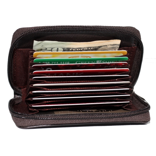 Ashlin Accordian Zippered Credit Card Case - Dark Brown