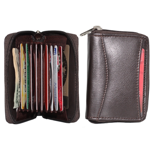 Ashlin Accordian Zippered Credit Card Case - Dark Brown