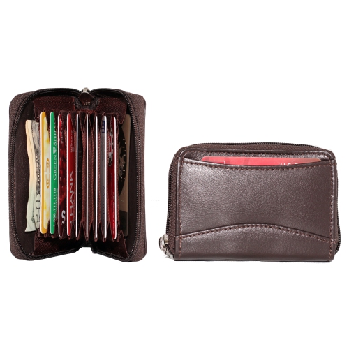 Ashlin Accordian Zippered Credit Card Case - Dark Brown