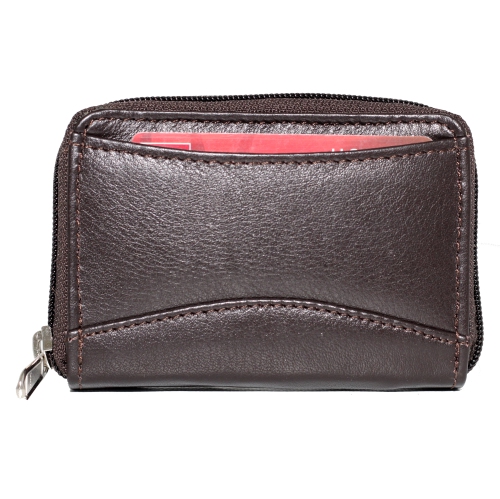 Ashlin Accordian Zippered Credit Card Case - Dark Brown