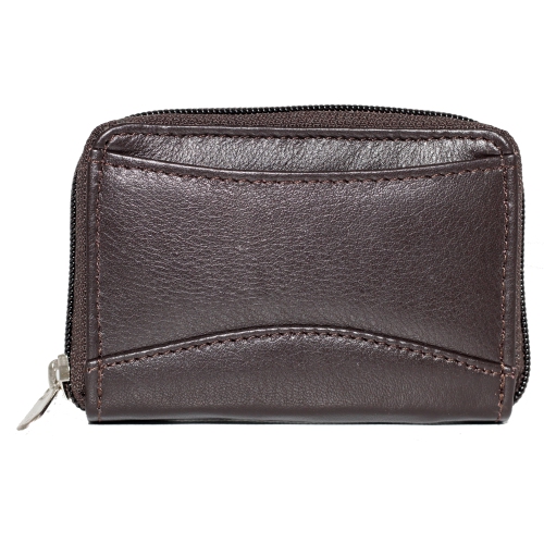 Ashlin Accordian Zippered Credit Card Case - Dark Brown