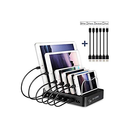 G-CORD  6 Port Multiport USB Charging Station Detachable Desktop Docking Station for Smartphone & Tablet + Lightning Cable (4