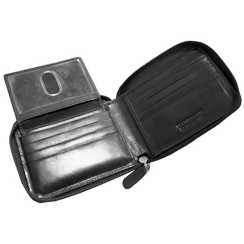 Mancini Boulder Zip-Around RFID Leather Bi-fold Wallet - Black