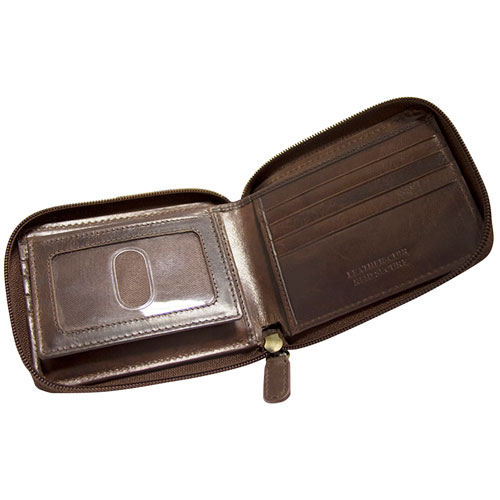 Portefeuille RFID 2 volets cuir/fermeture glissière intégrale Boulder de Mancini - Brun