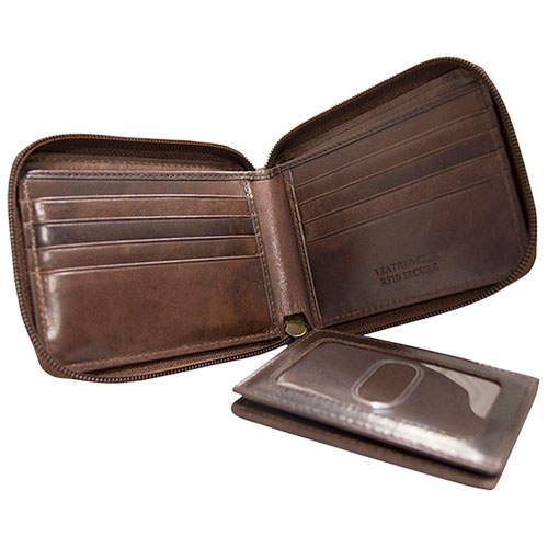 Portefeuille RFID 2 volets cuir/fermeture glissière intégrale Boulder de Mancini - Brun