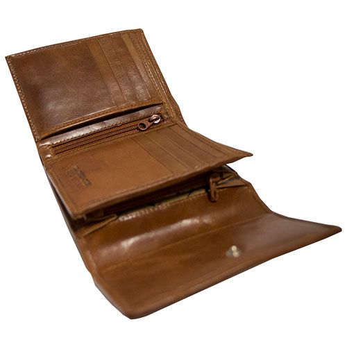 Portefeuille RFID à trois volets en cuir Casablanca de Mancini - Cognac