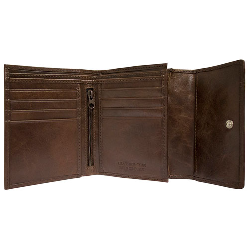 Mancini Casablanca RFID Leather Tri-fold Clutch - Brown