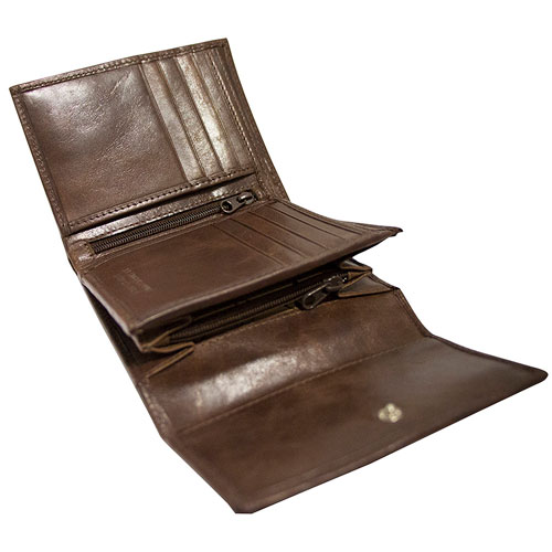 Mancini Casablanca RFID Leather Tri-fold Clutch - Brown