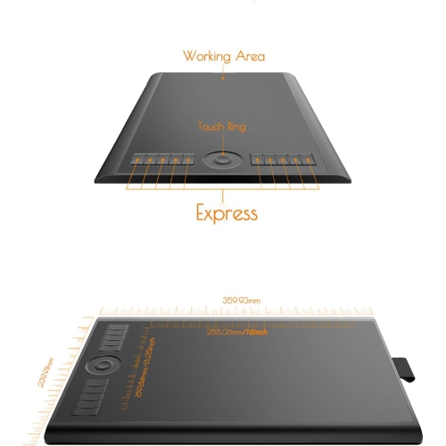 Tablette graphique à 8192 niveaux de pression 10 x 6,25 po avec stylet sans pile - version M10K 2018