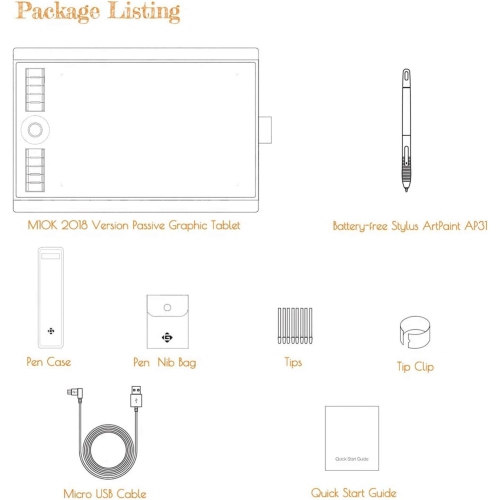 HLD 10 X 6.25 Inches 8192 Level Pressure Graphic Drawing Pen Tablet With Battery-Free Stylus - M10K 2018 Version