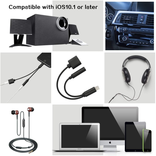 iPhone Splitter Lightning Charger and Lightning to 3.5mm AUX Headphone Jack Audio Adapter