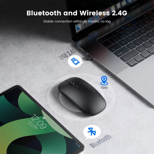 Wireless Rechargeable Silent Ergonomic Mouse Slim Dual Model Bluetooth & USB 2.4G for PC Laptop iMac Mac Pro, Desktop Computer, Chromebook, iPhone