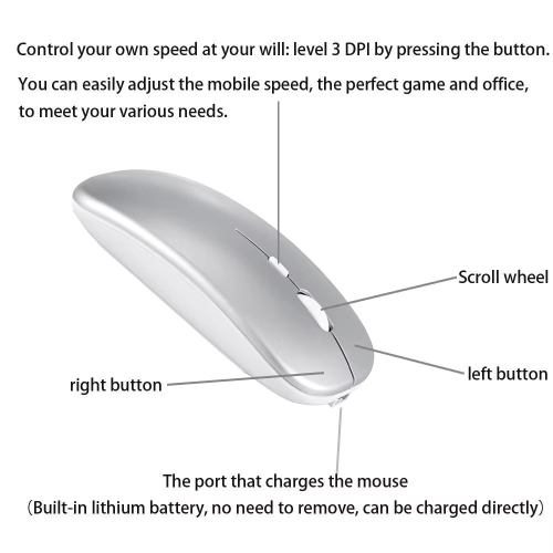 Wireless Rechargeable Silent Ergonomic Mouse Slim Dual Model Bluetooth & USB 2.4G for PC Laptop iMac Mac Pro, Desktop Computer, Chromebook, iPhone