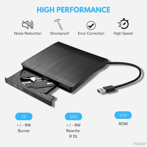 Lecteur de CD externe DVD Lecteur graveur portatif USB 3,0 pour ordinateur portatif MacBook Windows XP/2003/7/8/10/11 Vista Linux Mac OS Mince Plug &