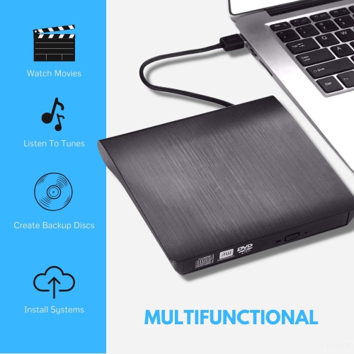 Lecteur de CD externe DVD Lecteur graveur portatif USB 3,0 pour ordinateur portatif MacBook Windows XP/2003/7/8/10/11 Vista Linux Mac OS Mince Plug &