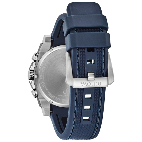 Bulova Mens Icon Precisionist Watch 46.5mm Silver-Tone Stainless Steel Case Blue Polyurethane Strap with Black Dial