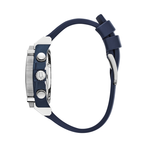 Bulova Mens Icon Precisionist Watch 46.5mm Silver-Tone Stainless Steel Case Blue Polyurethane Strap with Black Dial