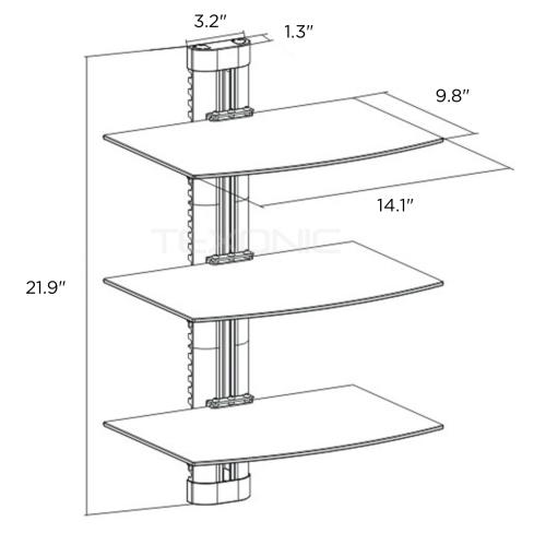 TEXONIC AV Component Wall Mount: Three-Tier Floating Shelf for Organized Storage
