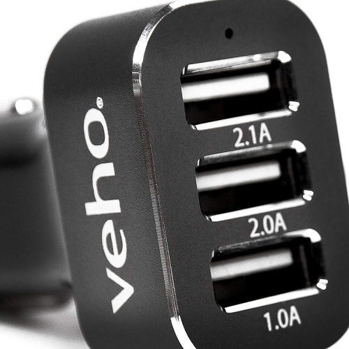 Veho VAA-010 Triple USB 5-Volt 5.1-Ampere Car Charger for All USB Charged Devices with Retail Packaging