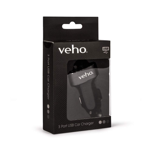 Veho VAA-010 Triple USB 5-Volt 5.1-Ampere Car Charger for All USB Charged Devices with Retail Packaging