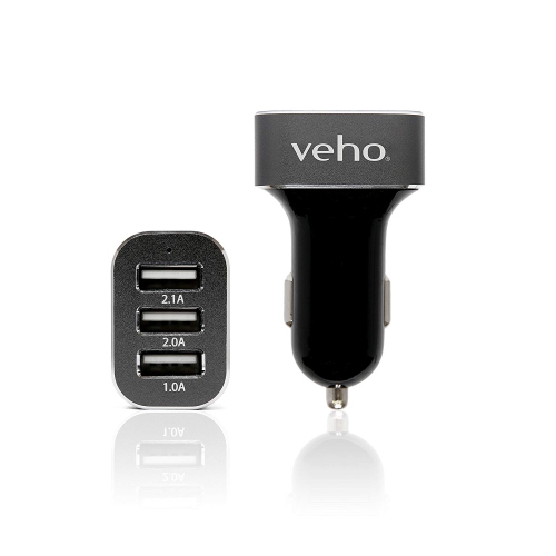 Veho VAA-010 Triple USB 5-Volt 5.1-Ampere Car Charger for All USB Charged Devices with Retail Packaging