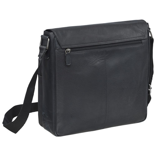 Sac messager en cuir Buffalo de Mancini pour portable de 12 po - Noir