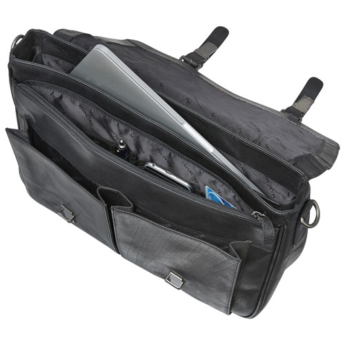 Mallette en cuir Buffalo de Mancini pour portable de 15 po - Noir