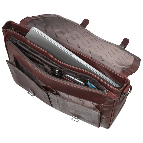 Mallette en cuir Buffalo de Mancini pour portable de 15 po - Brun