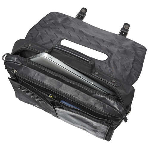 Mancini Buffalo Leather 15.6" Laptop Briefcase - Black
