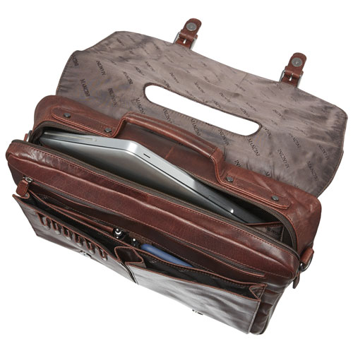 Mancini Buffalo Leather 15.6" Laptop Briefcase - Brown