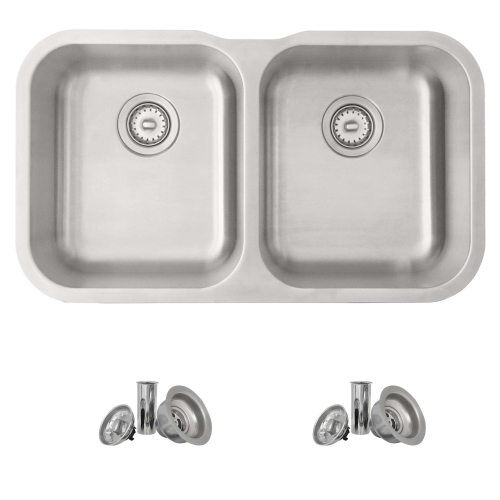 Stylish 31 ¼-inch Dual Mount Double Bowl 18 Gauge Stainless Steel Kitchen Sink, S-200T