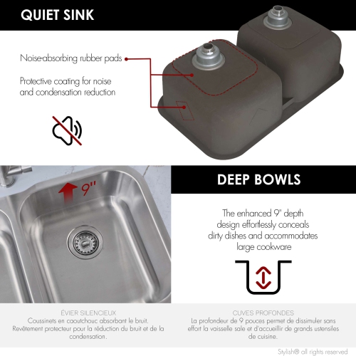 Stylish 31 ¼-inch Dual Mount Double Bowl 18 Gauge Stainless Steel Kitchen Sink, S-200T