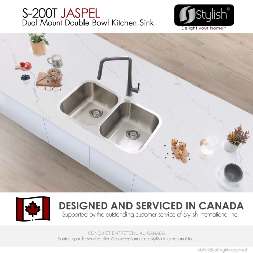 Stylish 31 ¼-inch Dual Mount Double Bowl 18 Gauge Stainless Steel Kitchen Sink, S-200T