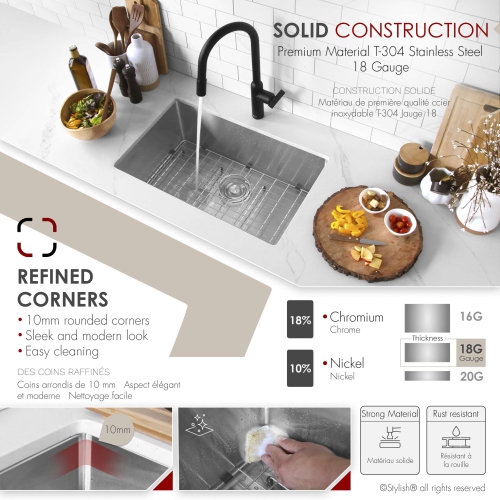 Stylish Dual-Mount 28 inch Stainless Steel Single Bowl Kitchen Sink S-306TG